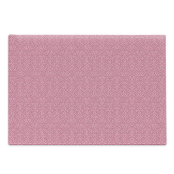 Pale Pink Cutting Board, Baroque Pattern with Damask Inspired Motifs Old Fashioned Rococo Influences, Decorative Tempered Glass Cutting and Serving Board, Large Size, Pink Pale Pink, by Ambesonne
