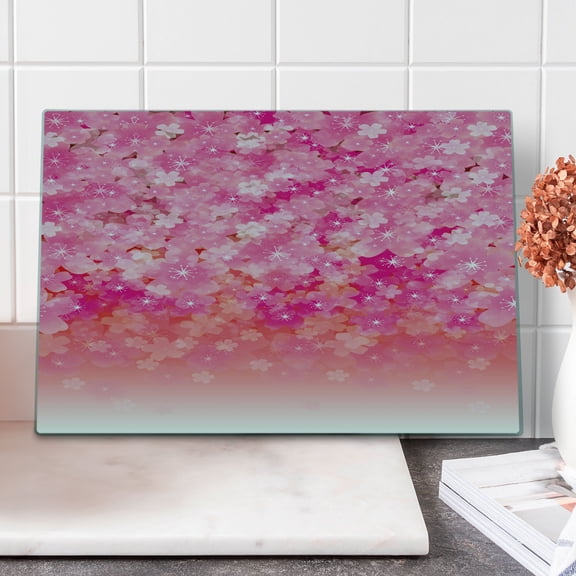 Pale Pink Cutting Board, Cherry Blossom Tree Flowers in Vibrant Tones Spring Beauty Illustration Japan, Decorative Tempered Glass Cutting and Serving Board, Large Size, Pink Pale Pink, by Ambesonne