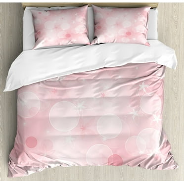 Pale Pink Duvet Cover Set, Floral Background with Bubbles and Flower Romantic Flourishing Image, Decorative 3 Piece Bedding Set with 2 Pillow Shams, Calking Size, Pale Pink, by Ambesonne