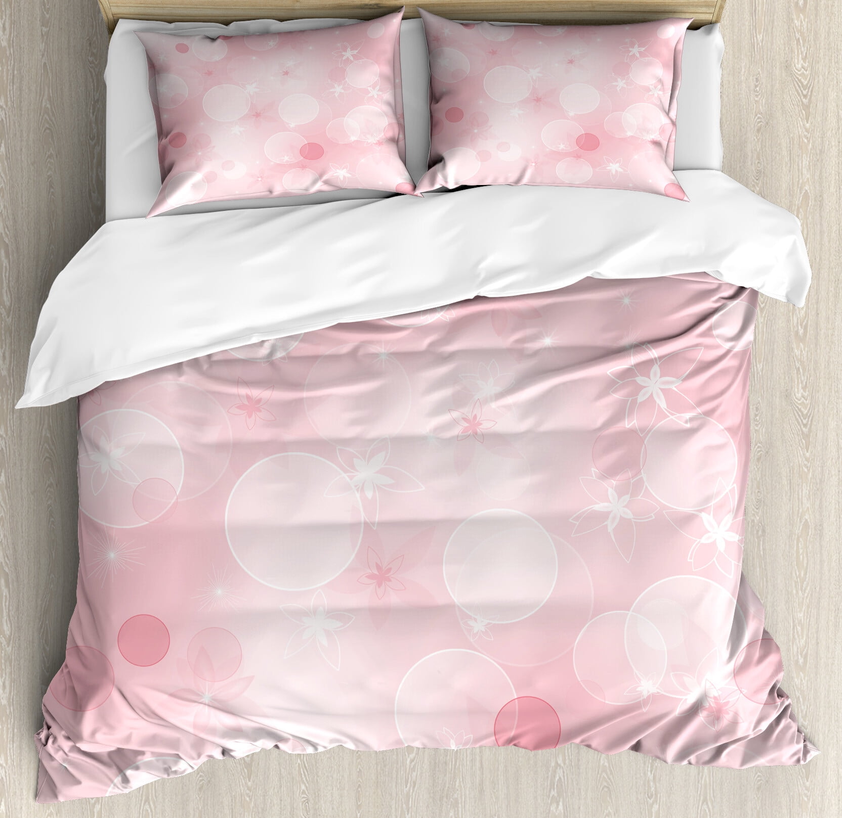 Pale Pink Duvet Cover Set King Size, Floral Background with Hazy