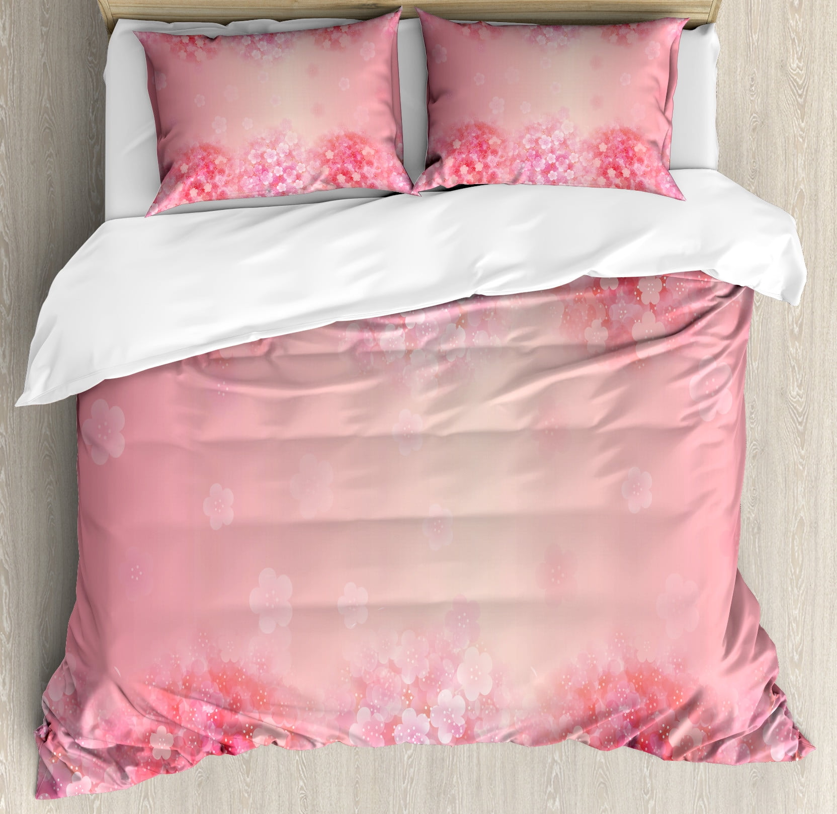 Pale Pink Duvet Cover Set, Plum Blossom Botany Beauty Natural Art