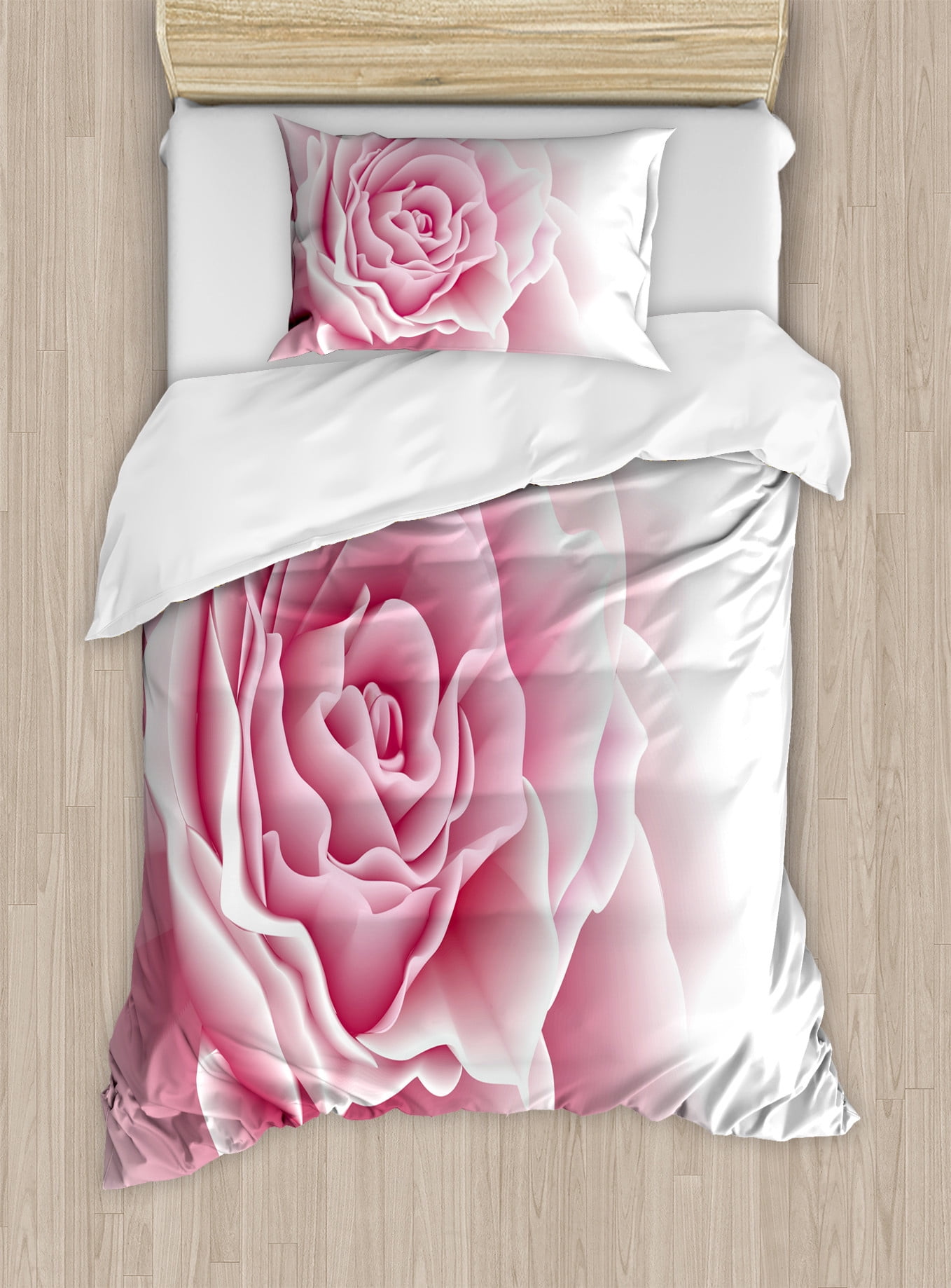 Pale Pink Duvet Cover Set, Romantic Rose Petals Beauty Bouquet