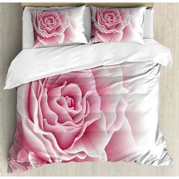 Pale Pink Duvet Cover Set, Romantic Rose Petals Beauty Bouquet Celebration Bridal Romance Wedding Theme, Decorative 3 Piece Bedding Set with 2 Pillow Shams, King Size, Pale Pink White, by Ambesonne
