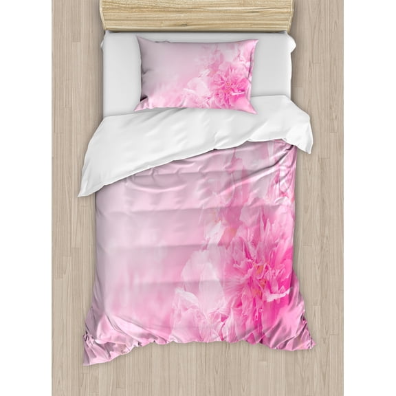 Pale Pink Duvet Cover Set, Spring Flowers Close up View Florets Bouquet Beauty Wedding Shabby Form Print, Decorative 2 Piece Bedding Set with 1 Pillow Shams, Twin Size, Pale Pink, by Ambesonne