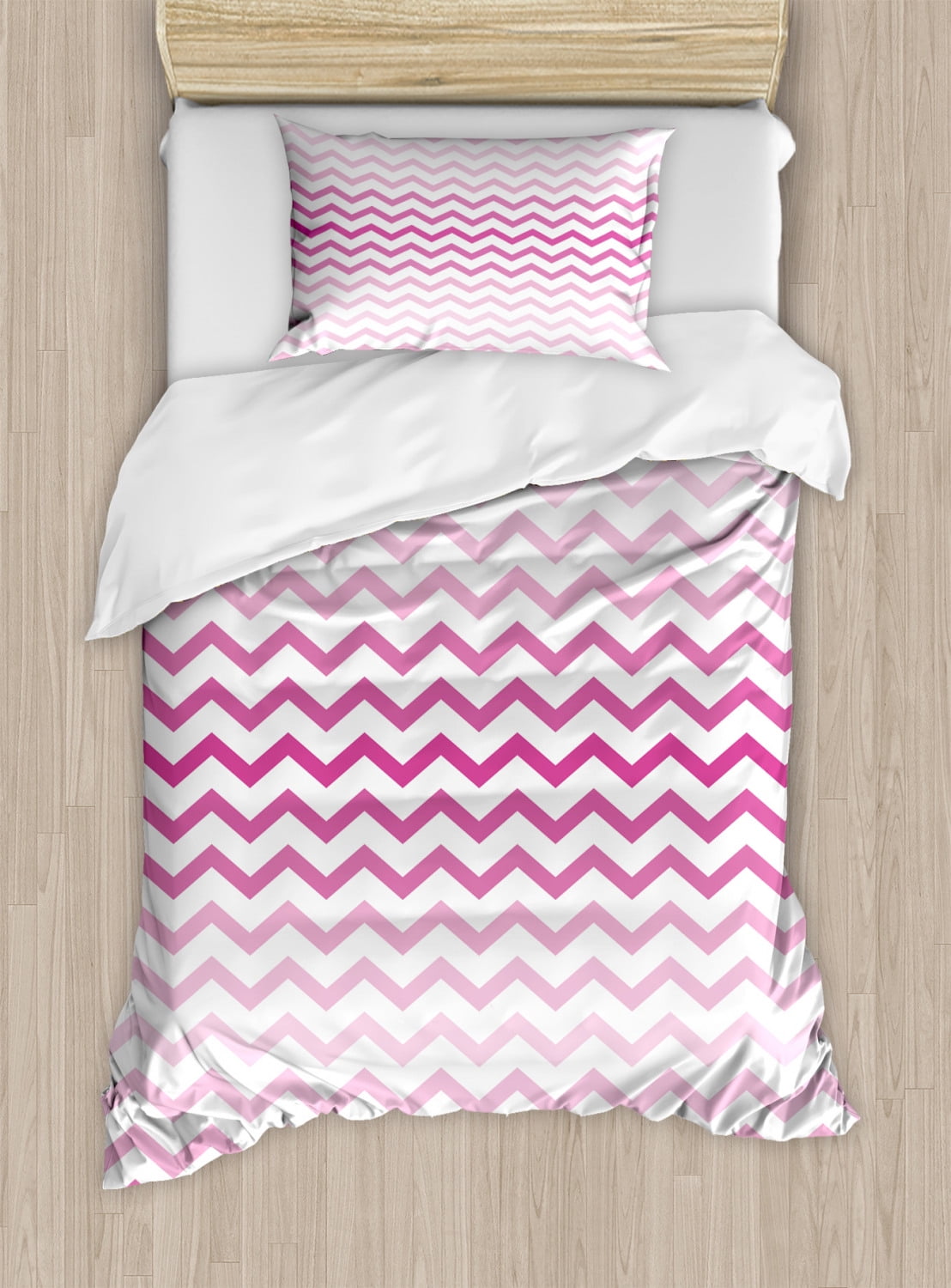 Twin Pink and White Chevron Pattern Duvet Cover Set
