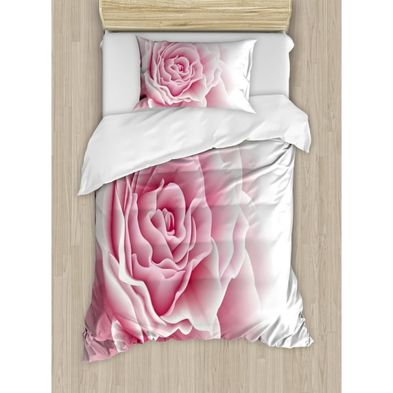 Pale Pink Duvet Cover Sets, Romantic Rose Petals Beauty Bouquet Celebration Bridal Romance Wedding Theme, Bedding Set 2 Duvet Covers & 2 Pillowcases, 2 Pack Twin Size, Pale Pink White, by Ambesonne