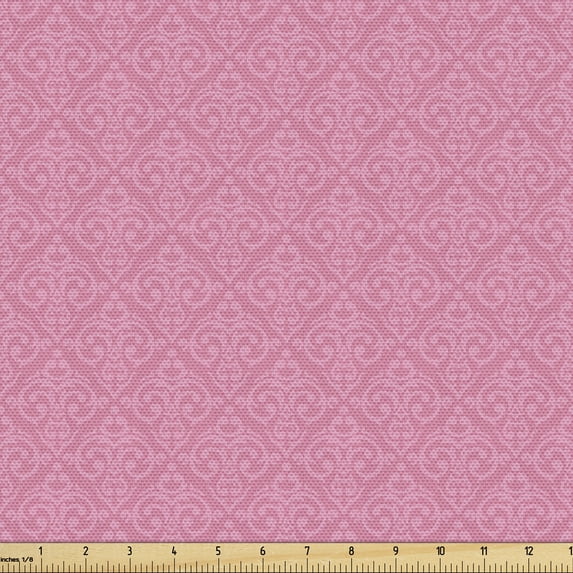Ambesonne Pale Pink Fabric by the Yard Upholstery, Rococo Style Damask, 5 Yards, Pink Pale Pink