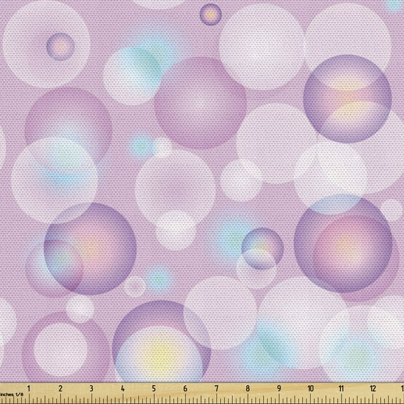 Ambesonne Pale Pink Fabric by the Yard Upholstery, Vibrant Color Bubbles, 10 Yards, Blue Violet Pale Pink