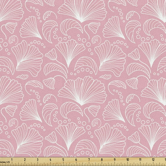 Ambesonne Pale Pink Fabric by the Yard Upholstery, Ornate Floral Lines, 1 Yard, White