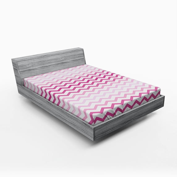 Pale Pink Fitted Sheet, Chevron Zigzag Pattern Twisted Parallel Lines in Vibrant Tones Graphic, Soft Decorative Fabric Bedding, Full Size, Magenta White, by Ambesonne