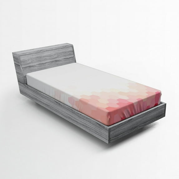 Ambesonne Pale Pink Fitted Sheet, Geometric Digital, Twin XL Size, Coral Peach