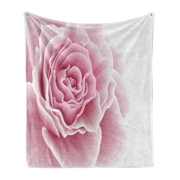 Pale Pink Soft Flannel Fleece Blanket, Romantic Rose Petals Beauty Bouquet Celebration Bridal Romance Wedding Theme, Cozy Plush for Indoor and Outdoor Use, 50" x 70", Pale Pink White, by Ambesonne