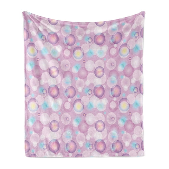 Pale Pink Soft Flannel Fleece Throw Blanket, Abstract Bubble Spheres with Color Details Modern and Vibrant, Cozy Plush for Indoor and Outdoor Use, 70" x 90", Blue Violet Pale Pink, by Ambesonne