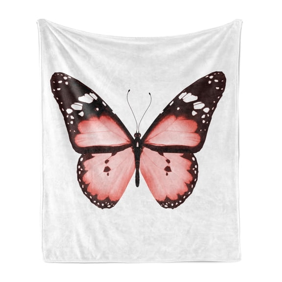 Pale Pink Soft Flannel Fleece Throw Blanket, Butterfly Natural Beauty Animal Free Wings Valentines Lovers Theme, Cozy Plush for Indoor and Outdoor Use, 60" x 80", Dark Brown White, by Ambesonne