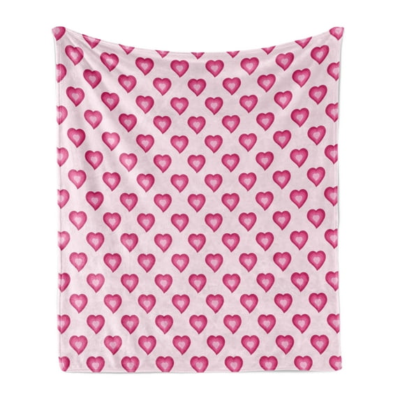 Pale Pink Soft Flannel Fleece Throw Blanket, Heart with Ombre Inspired Effect Cartoon Style Romance Love, Cozy Plush for Indoor and Outdoor Use, 50" x 60", Magenta Pale Pink, by Ambesonne