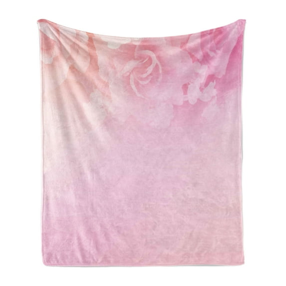 Pale Pink Soft Flannel Fleece Throw Blanket, Rose Petals in Soft Pastel Tones Romantic Bridal Floral Valentines Graphic Artwork, Cozy Plush for Indoor and Outdoor Use, 60" x 80", Coral, by Ambesonne