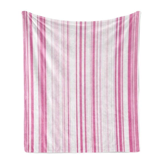 Pale Pink Soft Flannel Fleece Throw Blanket, Vertical Striped Abstract Color Bands Straight Lines Geometric, Cozy Plush for Indoor and Outdoor Use, 50" x 60", White Pale Pink, by Ambesonne