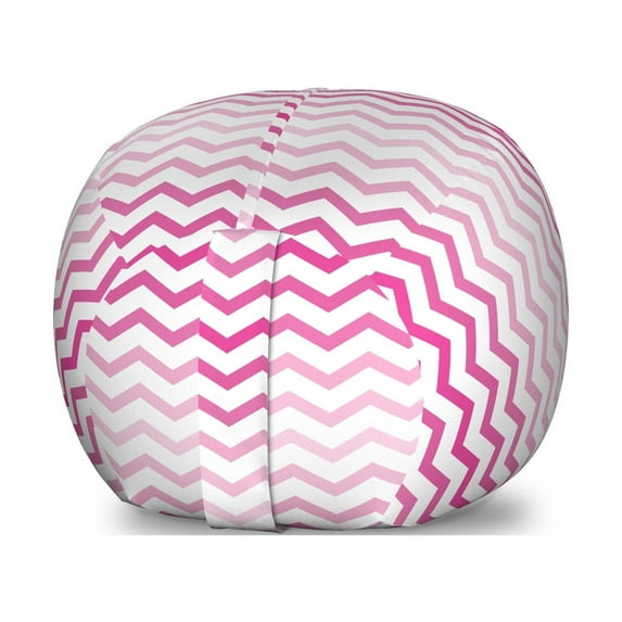 Pale Pink Storage Toy Bag Chair, Chevron Zigzag Pattern Twisted Parallel Lines in Vibrant Tones Graphic, Stuffed Animal Organizer Washable Bag, Small Size, Magenta White, by Ambesonne