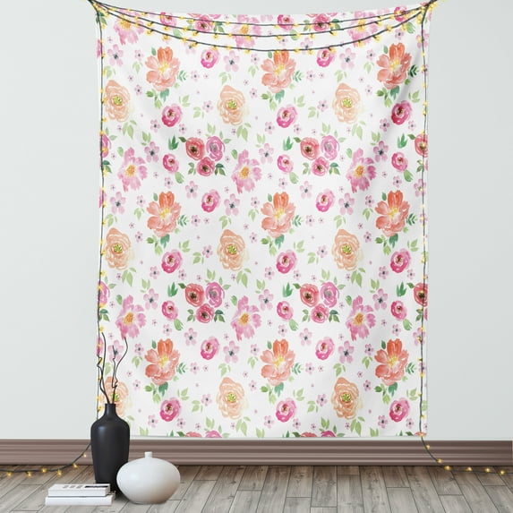 Pale Pink Tapestry, Watercolor Style Rural Meadow Floral Pattern Inspired by Fresh Spring Nature, Wall Hanging for Bedroom Living Room Dorm Decor, 60W X 80L Inches, Multicolor, by Ambesonne