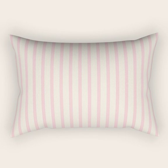 Pale Pink and Off-White Vertical Stripe Lumbar Pillow Case, Polyester Peach Skin Fabric, Cover Only Insert Not Included