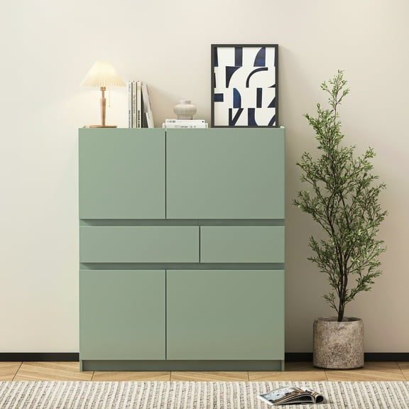 Pale Vanity Cabinet With 4 Doors And 2 Drawers For Bathroom 4-door 2 Wooden Storage Elegant Bedroom