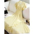 thumbnail image 1 of Pale Yellow Chiffon V-Neck Cap Sleeve Pleated Maxi Dress With Pearl Waist Detail, 1 of 4