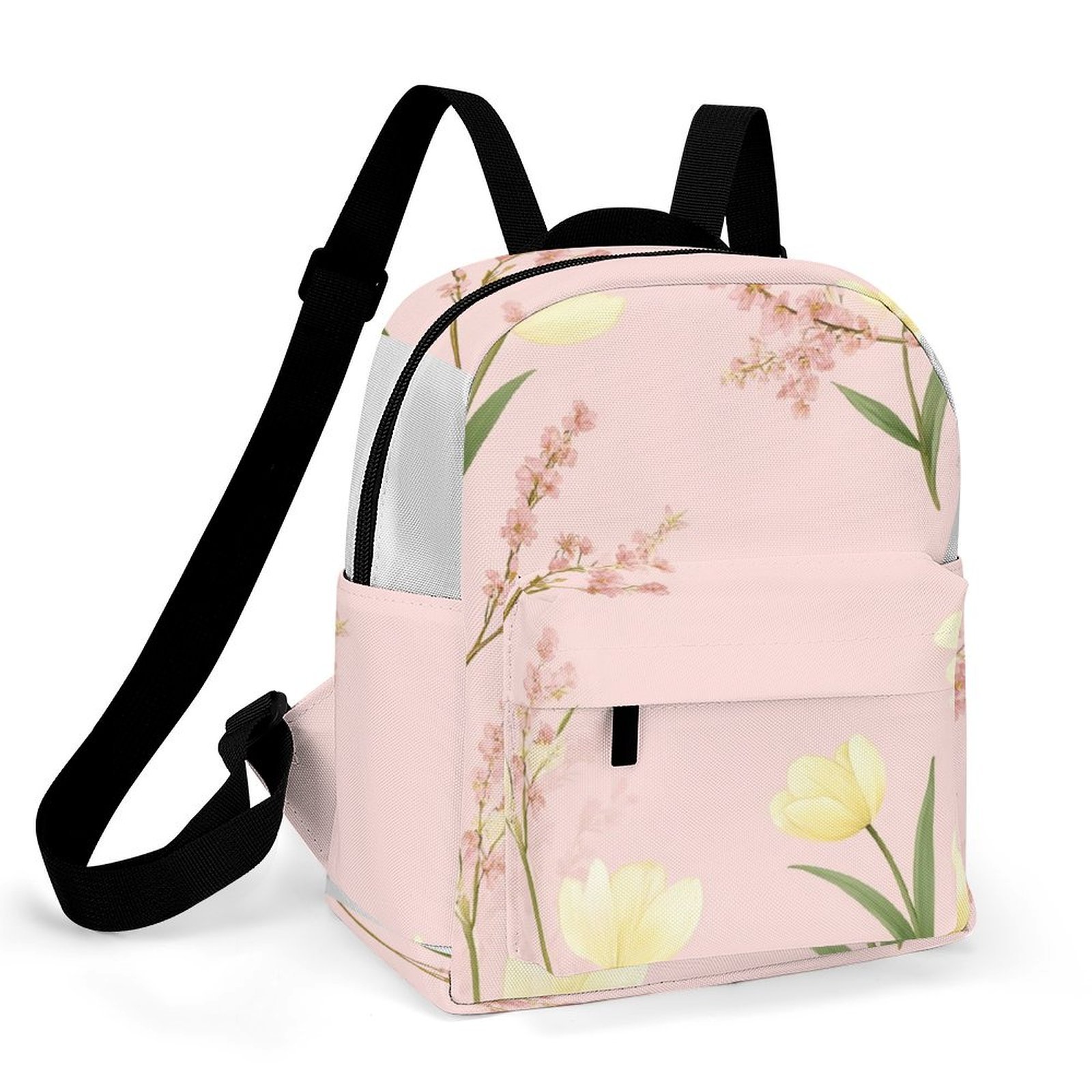 Pale Yellow Flowers Pink Background Small Backpack Cute Mini Backpacks ...