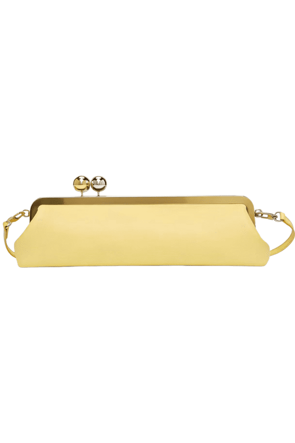 Pale Yellow Kisslock Frame Clutch Bag, Slim Long Metal Frame Evening Purse, Women Elegant Handheld Formal Clutch for Wedding Bridal Prom Cocktail Party