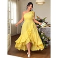 thumbnail image 1 of Pale Yellow Plus Size One-Shoulder A-Line Dress With Ruffle Hem And Tie Waist For Formal Evening Events, 1 of 7