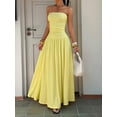 thumbnail image 1 of Pale Yellow Strapless Smocked Waist Ribbed Maxi Dress With Flowy Pleated Skirt Elegant Formal Party Gown, 1 of 6