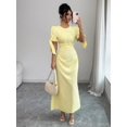 thumbnail image 1 of Pale Yellow Summer Womens Solid Round Neck Petal Sleeve Elegant Maxi Dress, 1 of 7