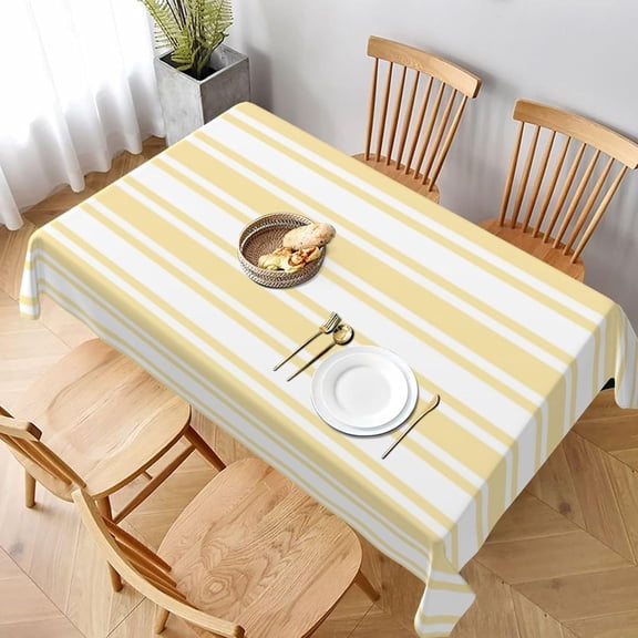 Pale Yellow and White Candy Stripes Rectangle Table Cloth Soft Washable Oblong Tablecloth Covers for Kitchen & Table Linens 60" x 102"