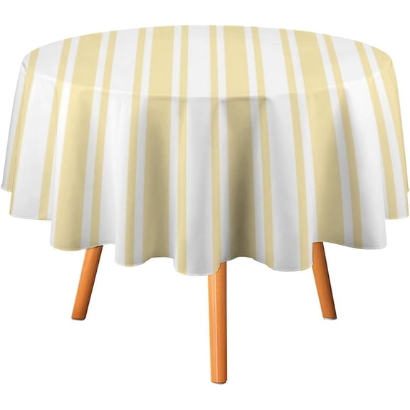 Pale Yellow and White Candy Stripes Tablecloth Washable Dinng Table Covers Decorative for Kitchen & Table Linens 60" x 60"