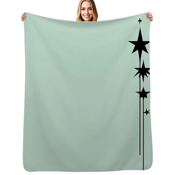 Pale green background black stars Flannel Blanket Warm Soft Bedding Throws Winter Camping Chair Sofa Bed