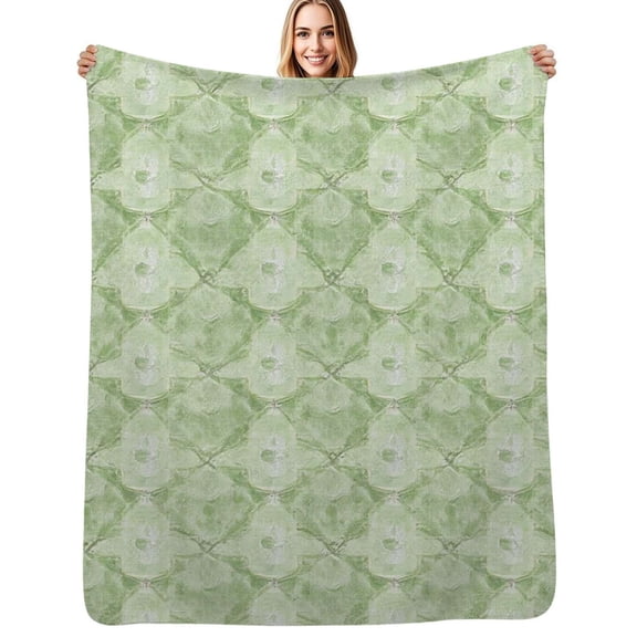 Pale green textured pattern repeat Flannel Blanket Warm Soft Bedding Throws Winter Camping Chair Sofa Bed