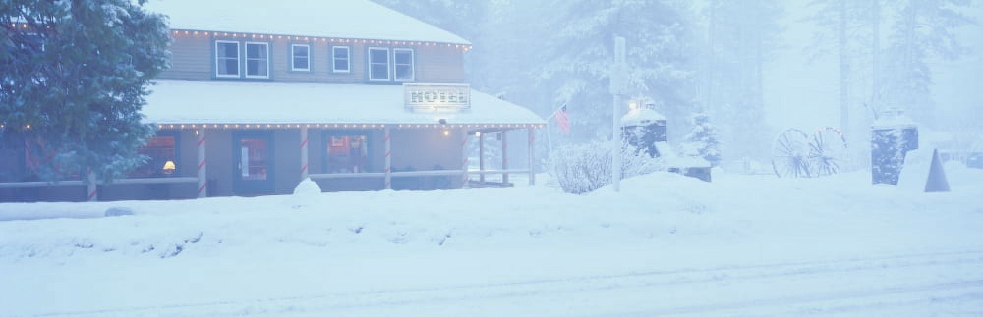 Pale hotel in winter snowstorm Lake Tahoe area California Canvas Art - Panoramic Images (36 x 12)