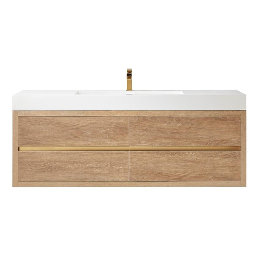 Palencia 60" Oak Single Sink Wall-Mount Vanity with White Top
