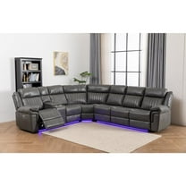 Paleremo Faux Leather Sectional with LED USB Speaker Wireless Charger in Gray