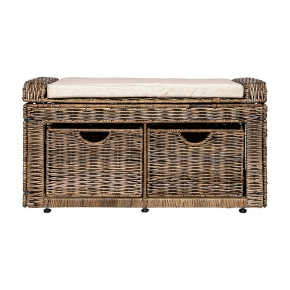 Palermo 34.50" 2 Drawer Wicker Storage Bench, Gray