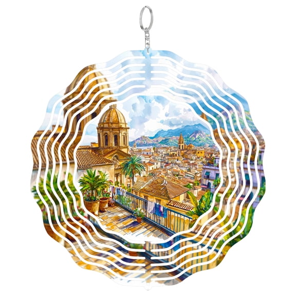 Palermo Sicily Capital City Architecture 3D Wind Spinner Stainless Steel Hanging Ornament Garden Decor Italian Gift