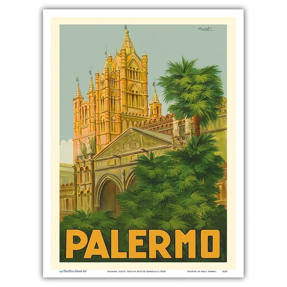 Palermo Sicily Italy - Duomo (Cathedral) - Vintage Travel Poster by Attilio Ravaglia c.1930s - Master Art Print (Unframed) 9in x 12in