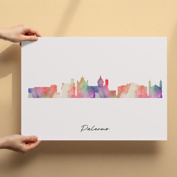 Palermo Skyline Canvas Wall Art 8x12 inch – Palermo Skyline Watercolor Canvas Wall Art – Minimalist Travel Inspired Home Decor
