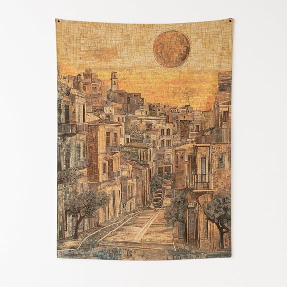 Palermo’s Golden Hour Wall Tapestry for Bedroom by DC | Italian-Inspired Tapestry Wall Hanging & Aesthetic Decor for Dorm, Living Room, Picnic & Home | 36"x48"
