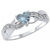 Palesa: 0.6ct Heart-cut Aquamarine Ice CZ Crossover Infinity Promise Ring Sterling Silver sz 7.5