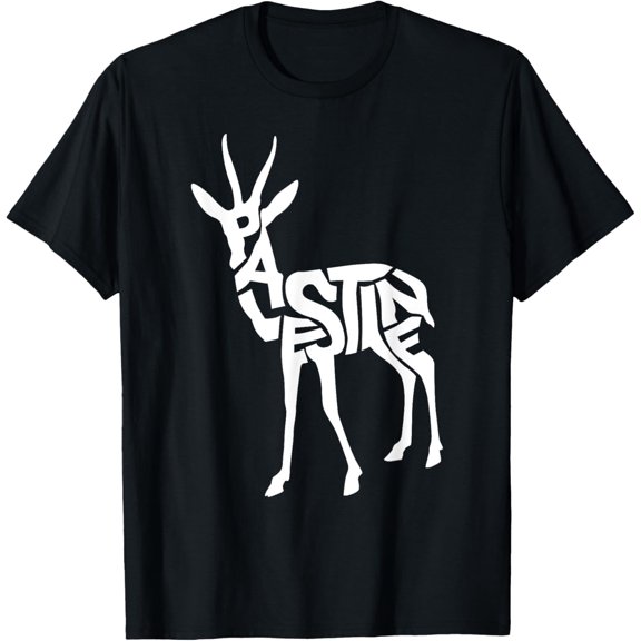 Palestine Mountain Gazelle Word Art - Cool Animal T-Shirt men and women can wear, black, white, gifts