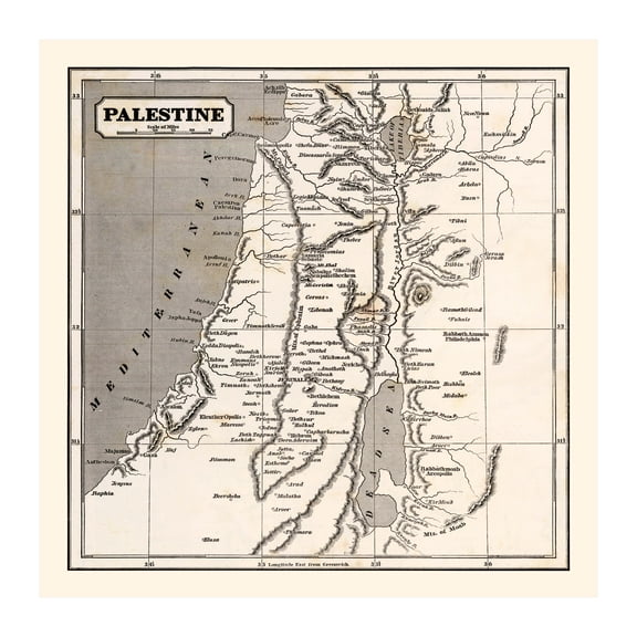 Palestine Palestine Art, 1848 Vintage Map of Palestine Palestine History Wall Decor Gift, Old Palestine Map - 30" x 30" Unframed Print