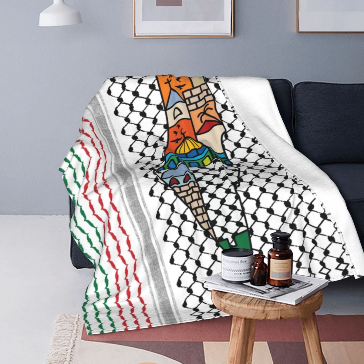Palestine Palestinian Map With Keffiyeh Blankets Breathable Flannel