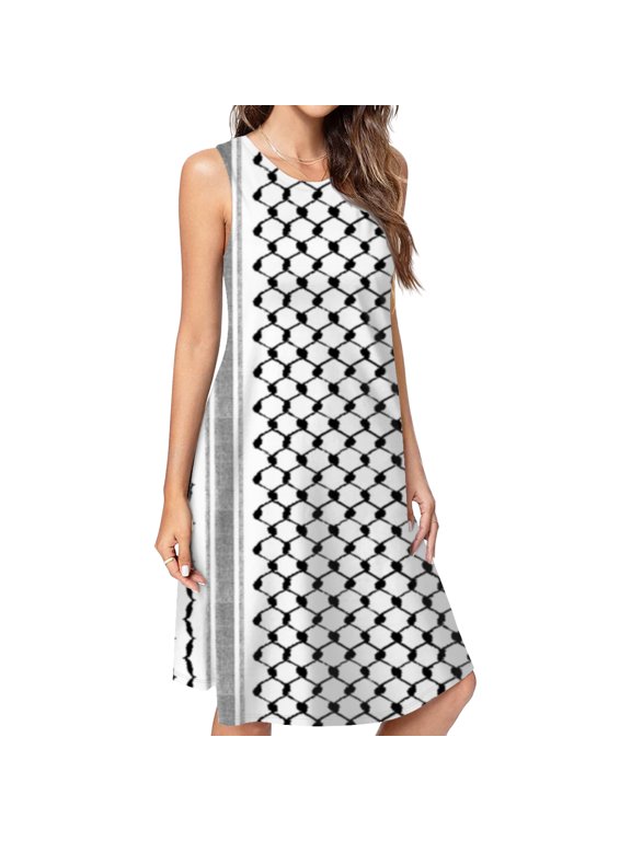 Palestinian Hatta Kufiya Folk Pattern Dress Loose Women'S Dress Beach Dresses With Pockets Dresses For Womens