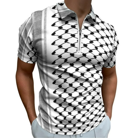 Palestinian Hatta Kufiya Folk Pattern Men Zipper T-shirt Summer Casual Short Sleeve T-shirt Top