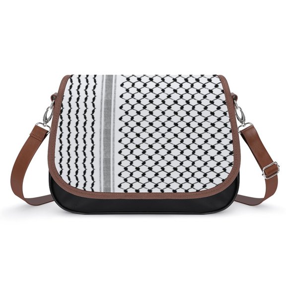 Palestinian Hatta Kufiya Folk Pattern Vintage Crossbody Bag for Women Medium Leather Hobo Bags Shoulder Bag Classic City Leather Satchels